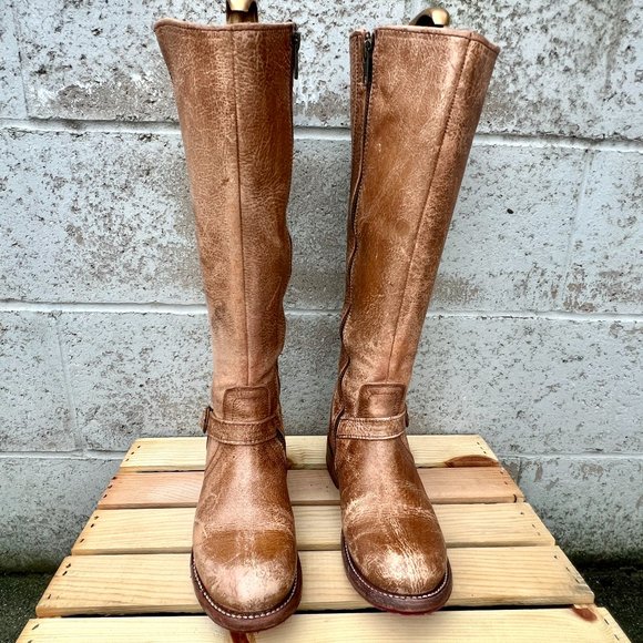 BedStu Glaye Tan Rustic Leather Tall Riding Boots Size 7 - Picture 2 of 7